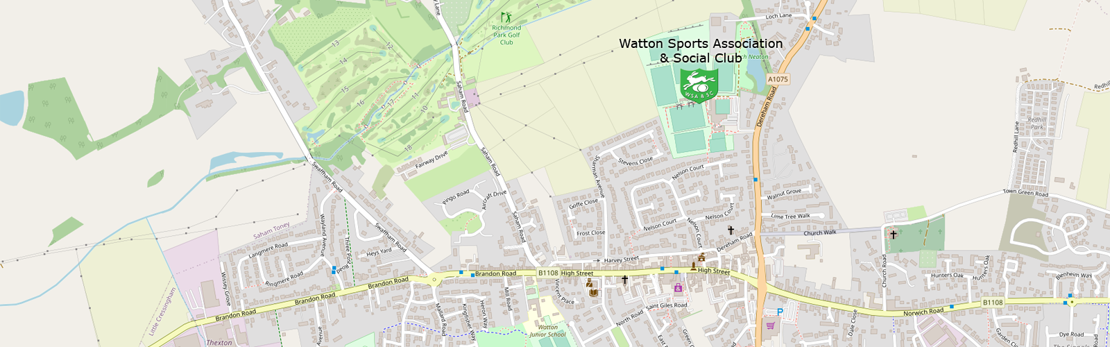 Location map for Watton Sports Association & Social Club.